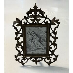 Antique Victorian Ornate Tabletop Easel Picture Frame Cast Brass Metal 4‎ X 6